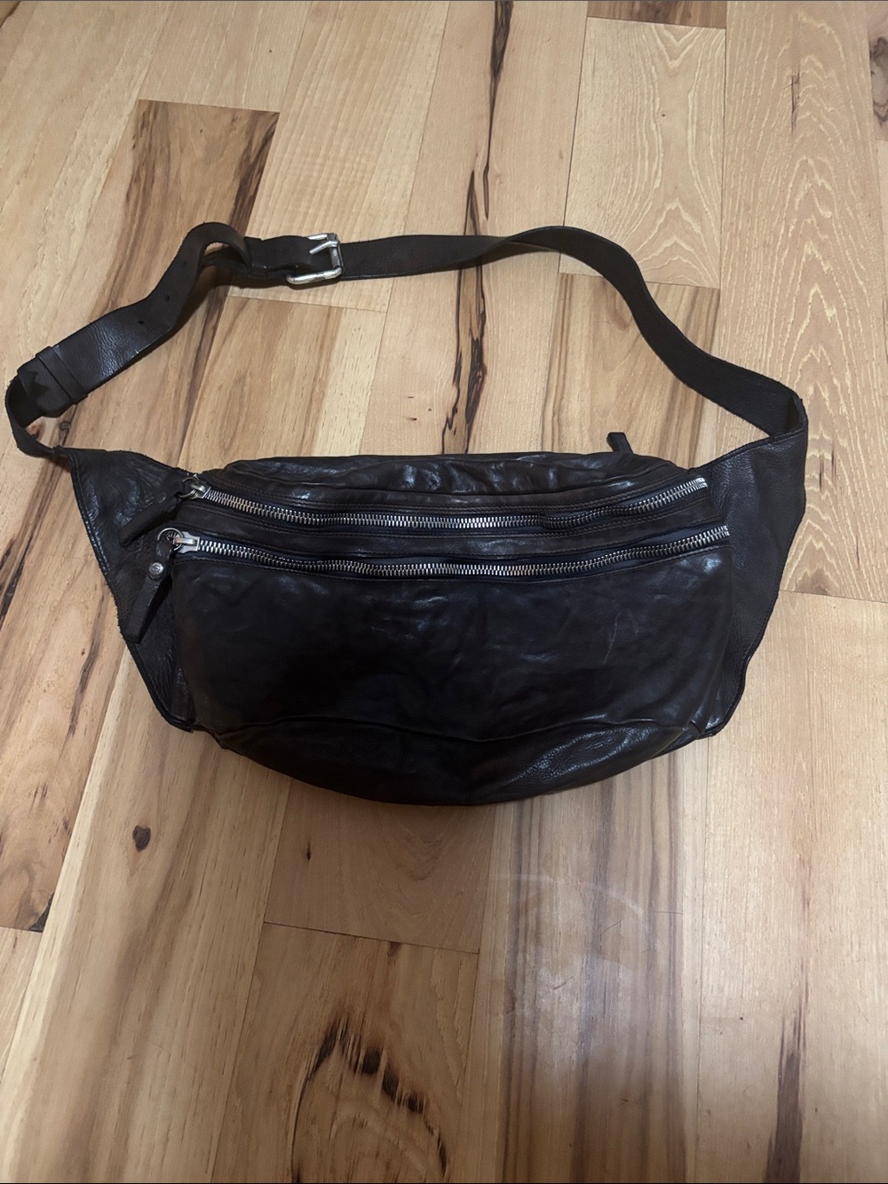 CAMPOMAGGI leather brato double zipper belt bag fanny pack in mocha
